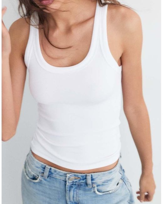 Pull&Bear White Basic Tank Top