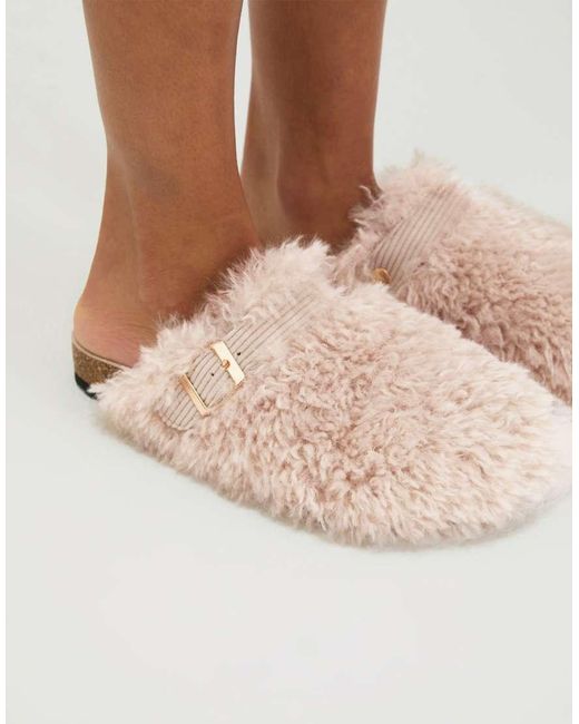 Boux Avenue Natural Teddy Fleece Clog Mule Slippers Adjustable Strap Loungewear