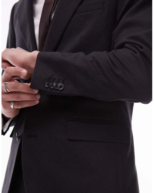 Americana Negra Con Botonadura Simple De Mezcla De Lino De Topman de hombre de color Blue