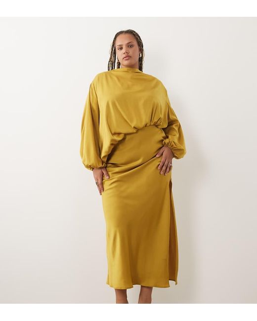 ASOS Metallic Asos Design Curve Asymmetric Bodice Maxi Dress With Blouson Sleeves