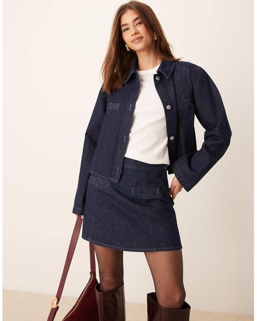 Minifalda Vaquera De Sastre Añil Con Detalle De Costuras De ASOS de color Blue