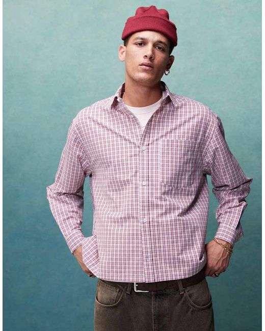 Camicia Oversize Squadrata A Quadri Rossi di ASOS in Red da Uomo