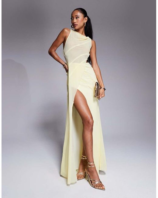 ASOS Yellow Seam Detail Semi Sheer Maxi Dress