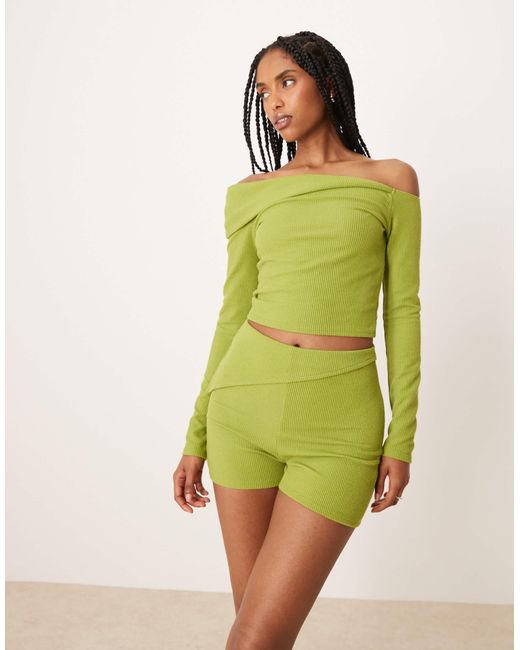 ASOS Yellow Co-ord Rib Fold Over Short