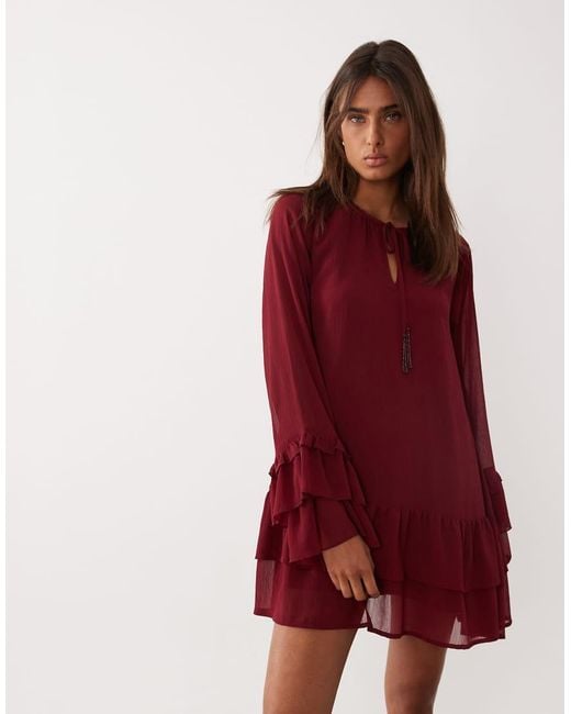 Miss Selfridge Red Chiffon Ruffle Mini Dress