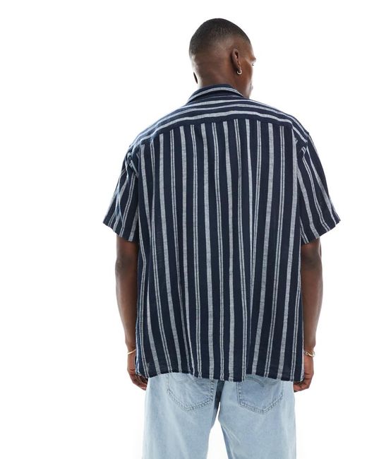 Jack & Jones Overhemd Met Reverskraag, Getextureerde Strepen En Korte Mouwen in het Blue voor heren