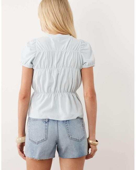 ASOS White Shirred Crepe Puff Sleeve Top