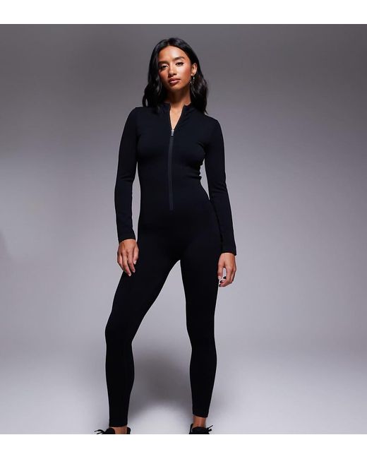 4505 Black Petite Seamless Zip Front All-in-one