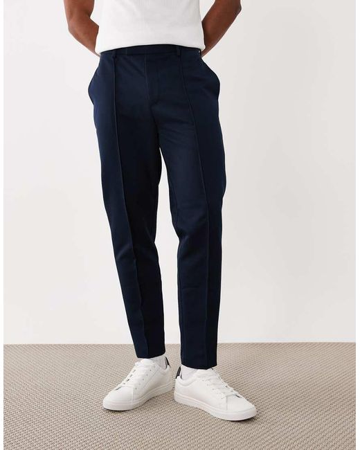 ASOS Blue Smart Tapered Trouser With Pintuck Front for men
