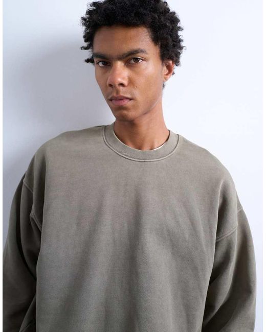Sudadera Lavado Extragrande De Tejido Grueso De -Verde Topman de hombre de color White
