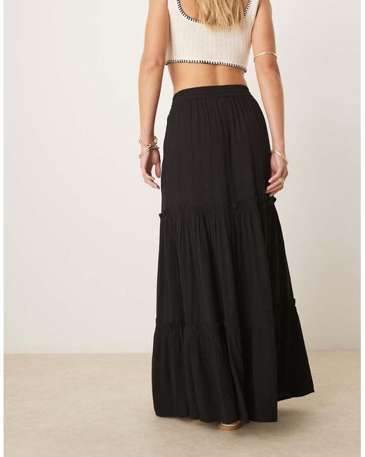 Vila Natural Tiered Boho Maxi Skirt