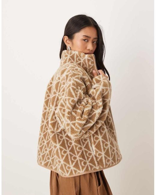 Calvin Klein Brown Monogram Logo Sherpa Jacket