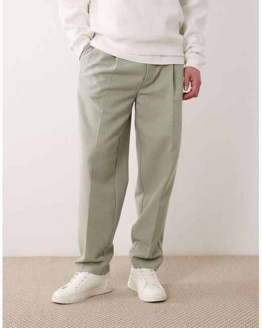 ASOS Natural Smart Oversized Tapered Pants With Wool for men