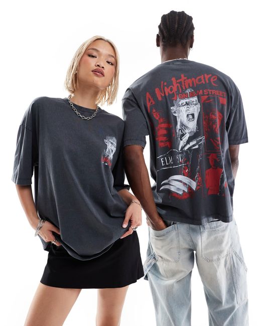 ASOS Blue Halloween Unisex Oversized T-shirt With Nightmare On Elm Street Prints