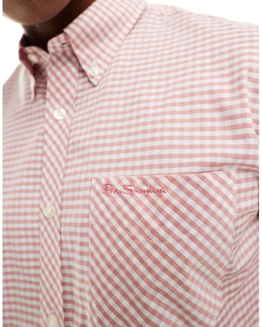 Camicia a maniche corte rossa a quadretti di Ben Sherman in Pink da Uomo