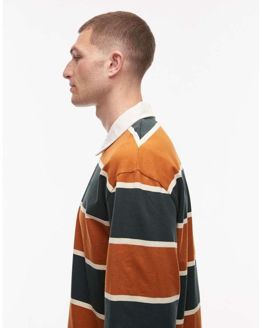 Timberland Green Contrast Stripe Rugby Polo Shirt for men