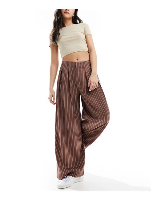 ASOS Brown Wide Leg Trouser With Pleat Detail