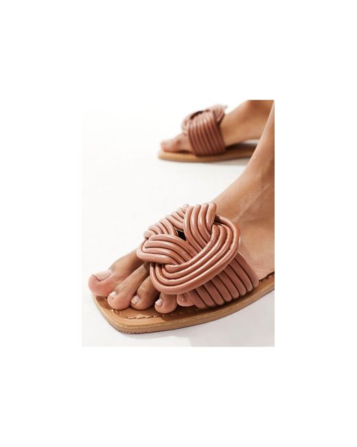 ASOS Brown Wide Fit Fifi Woven Mule Flat Sandals