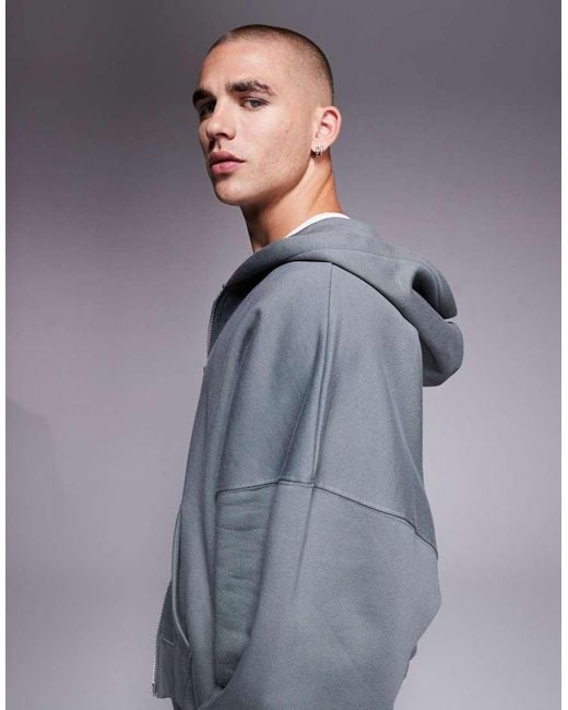 ASOS Gray Premium Heavyweight Extreme Oversized Zip Up Hoodie for men