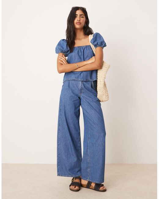 ASOS Blue Wide Leg Jean Co-ord With Pleated Waist