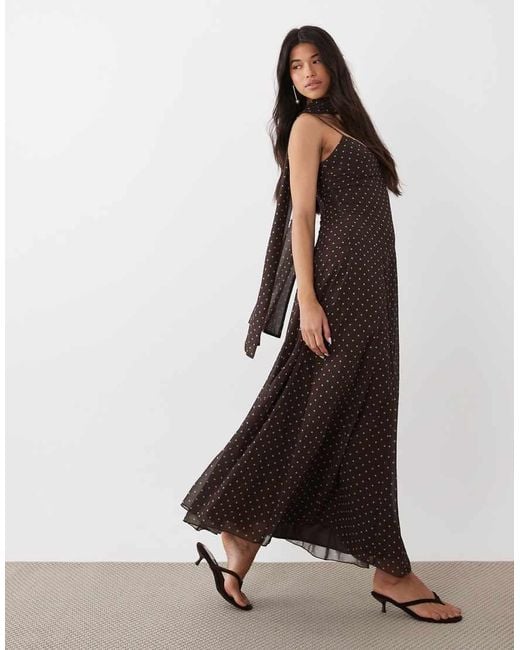 4th & Reckless Brown Scarf Detail Cami Chiffon Maxi Dress