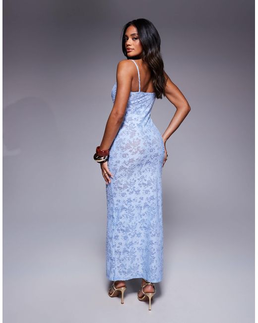 Robe mi-longue et transparente en dévoré avec encolure carrée et bretelles fines ASOS en coloris Blue