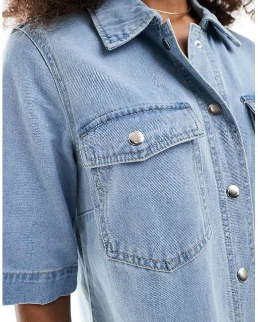 ONLY Blue Short Sleeve Denim Dress