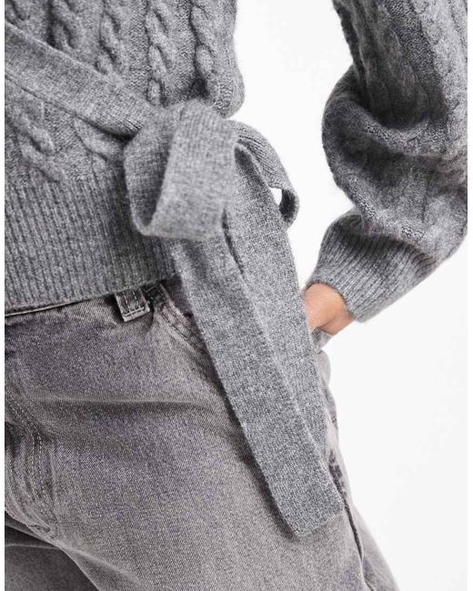New Look Gray Cable Knit Wrap Cardigan
