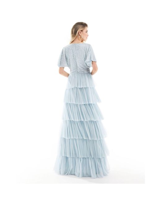 Beauut Blue Bridesmaid Embellished Tiered Maxi Dress