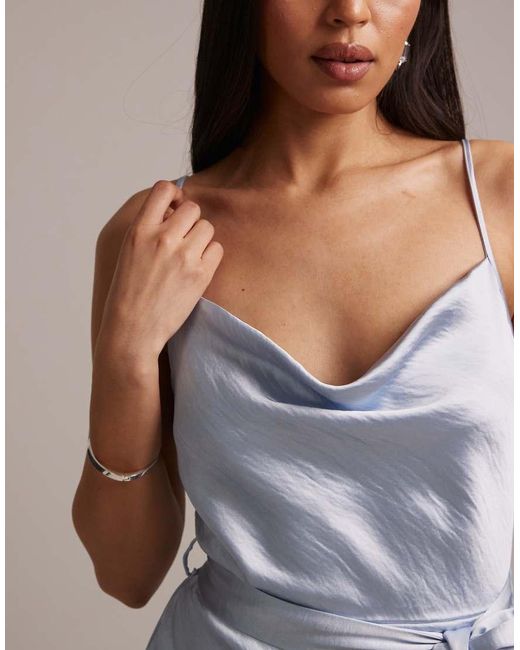 TFNC London White Bridesmaid Satin Cami Tie Waist Midaxi Dress