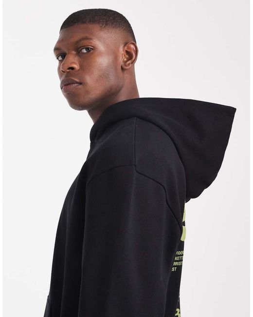 ASOS Black Hoodie With Text Print And Wash Effect for men