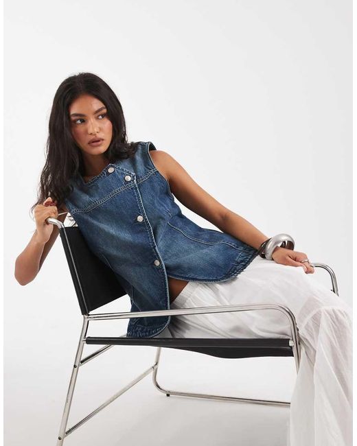 Free People Blue Maris Denim Asymmetric Vest Top