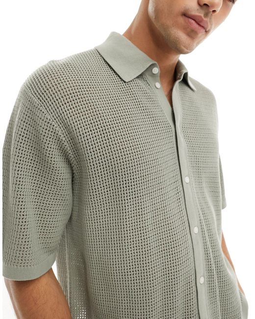 Weekday Green Tom Crochet Short Sleeve Shirt for men