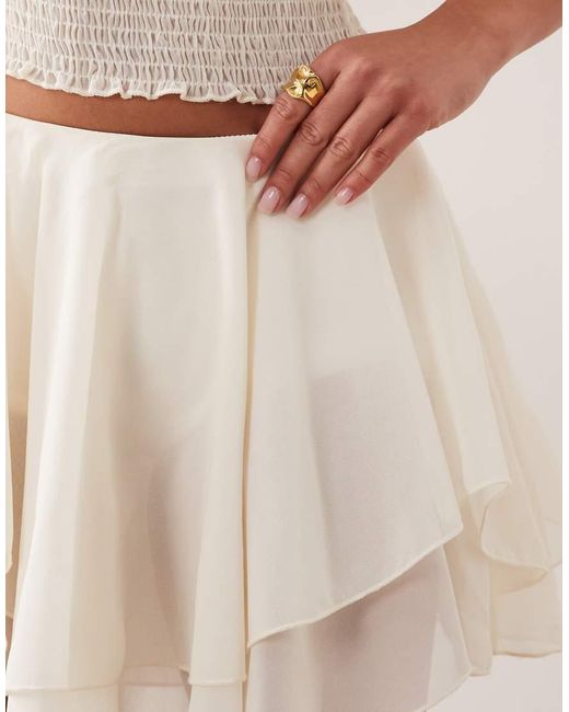 The Frolic Natural Exclusive Chiffon Asymmetric Tiered Frill Mini Skirt