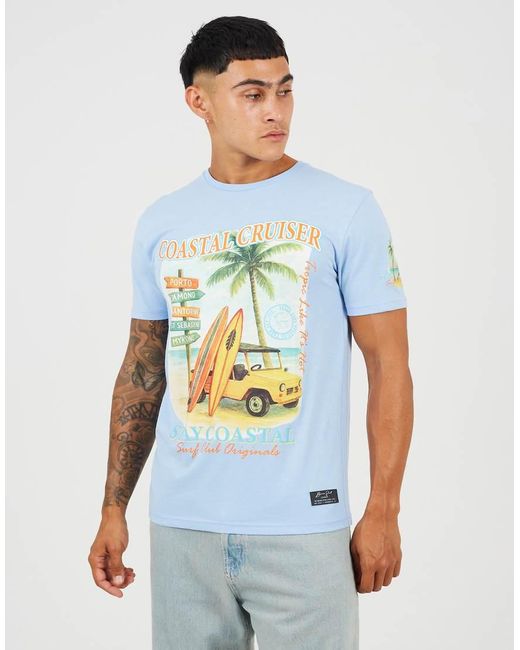 Brave Soul Blue Cotton Jersey Graphic T-Shirt for men