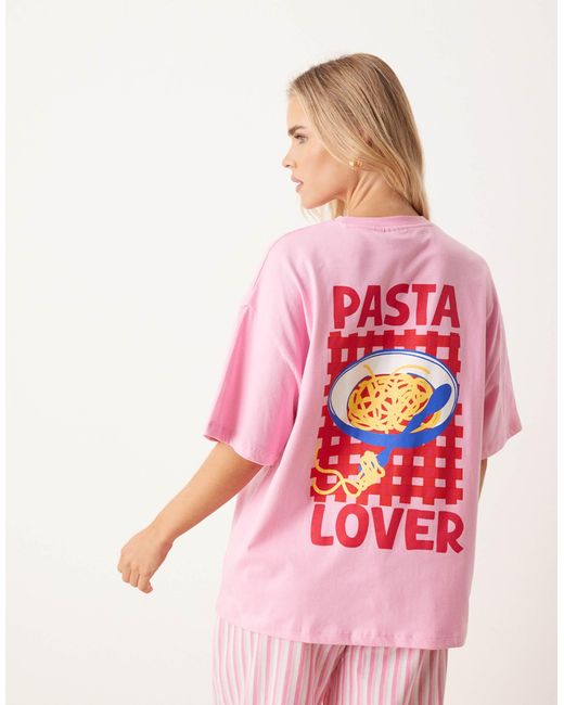 ASOS Pink Asos Design Petite Oversized Tee And Woven Wide Leg Pants Pajama Set