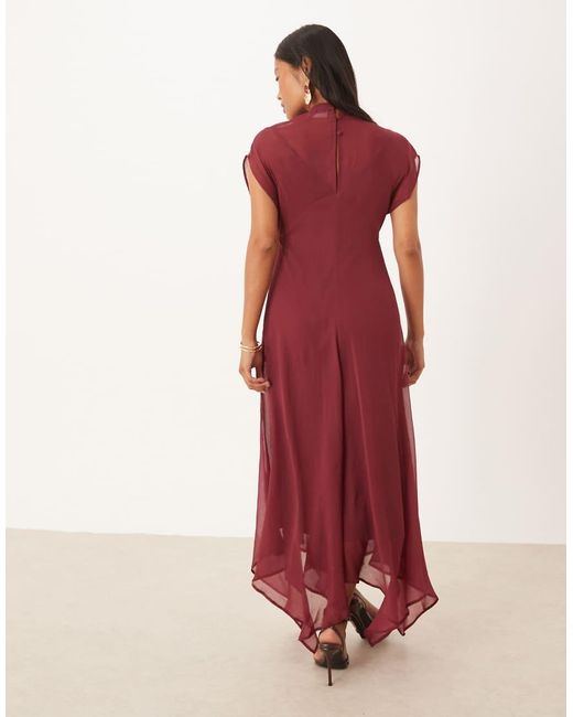 ASOS Red Asos Design Petite High Neck Hanky Hem Chiffon Maxi Dress