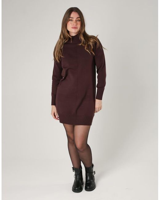 French Connection Purple Cosy Soft Touch High Neck Seam Jumper Mini Dress
