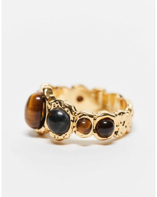 ASOS Metallic Limited Edition 14K Plated Ring With Real Tigers Eye Semi Precious Stone Design