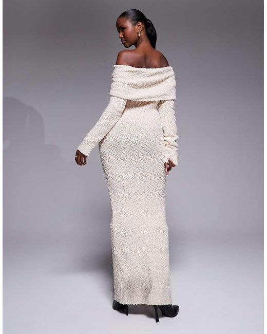 JLUXLABEL Gray Olivea Boucle Foldover Bardot Knit Maxi Dress