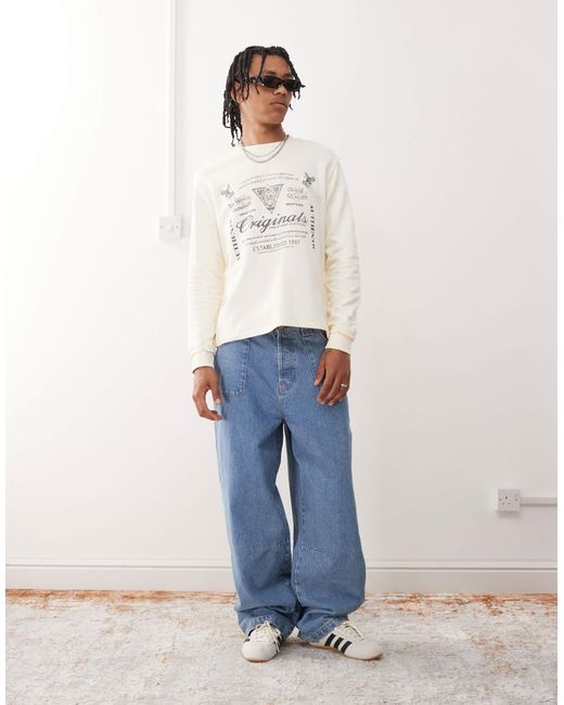 Guess White Originals Crew Neck Sweatshirt for men