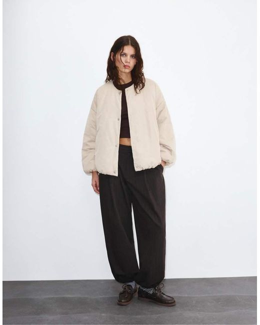 Pull&Bear Natural Padded Bomber Jacket With Volume