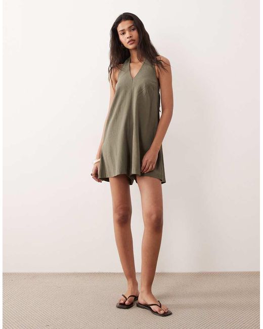 Miss Selfridge Natural Linen Blend Halter Romper