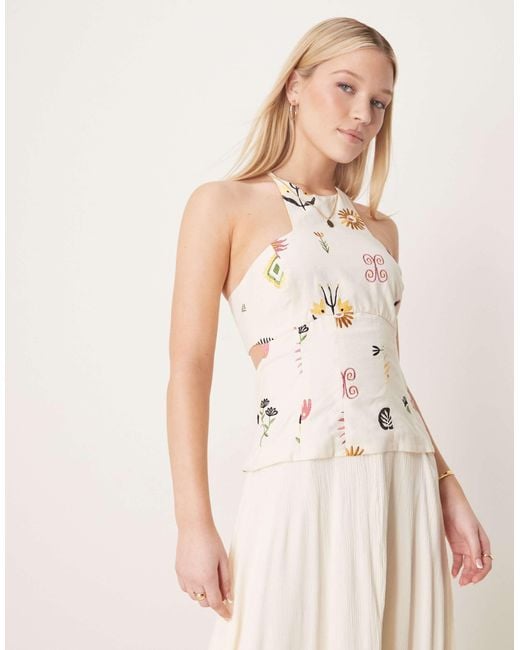 ASOS Twill Folk Embroidered Hybrid Maxi Dress in Natural | Lyst