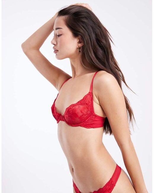 DORINA Red Perfect Lace Non Padded Underwi Plunge Bra