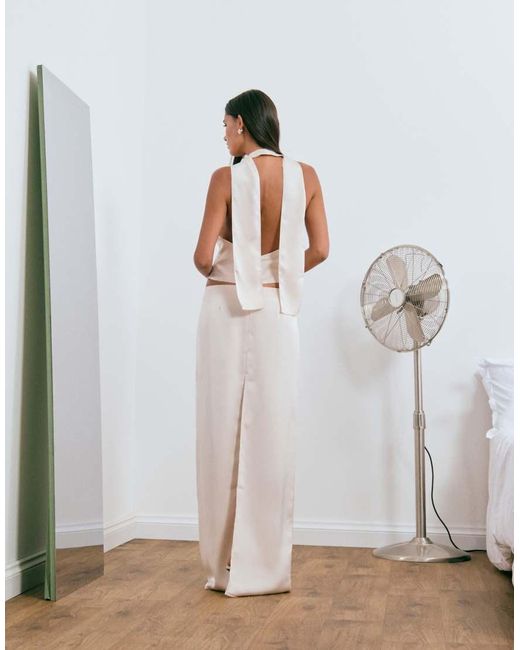 Lioness Blue Front Row Satin Column Maxi Skirt Co-ord