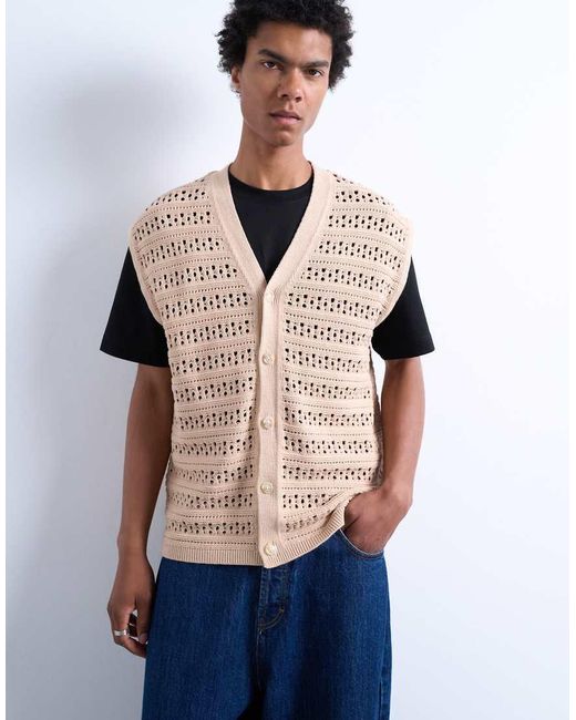 Topman Blue Relaxed Fit Button Through Knitted Tank for men