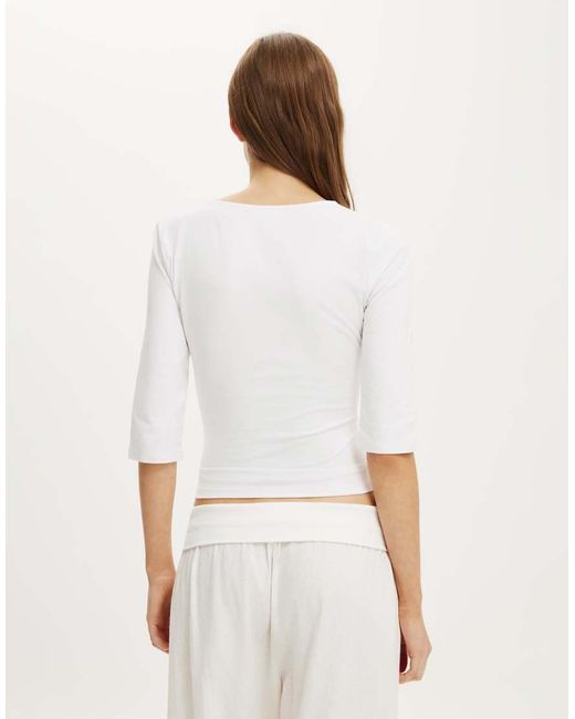 Cotton On White Maple V Neck 3/4 Sleeve