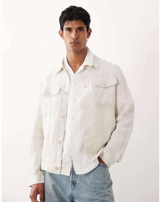 Mango Natural Button Up Striped Overshirt for men
