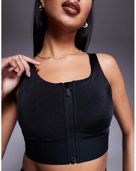 4505 Gray Icon High Support Zip Front Sports Bra With Adjustable Straps And Removable Padding